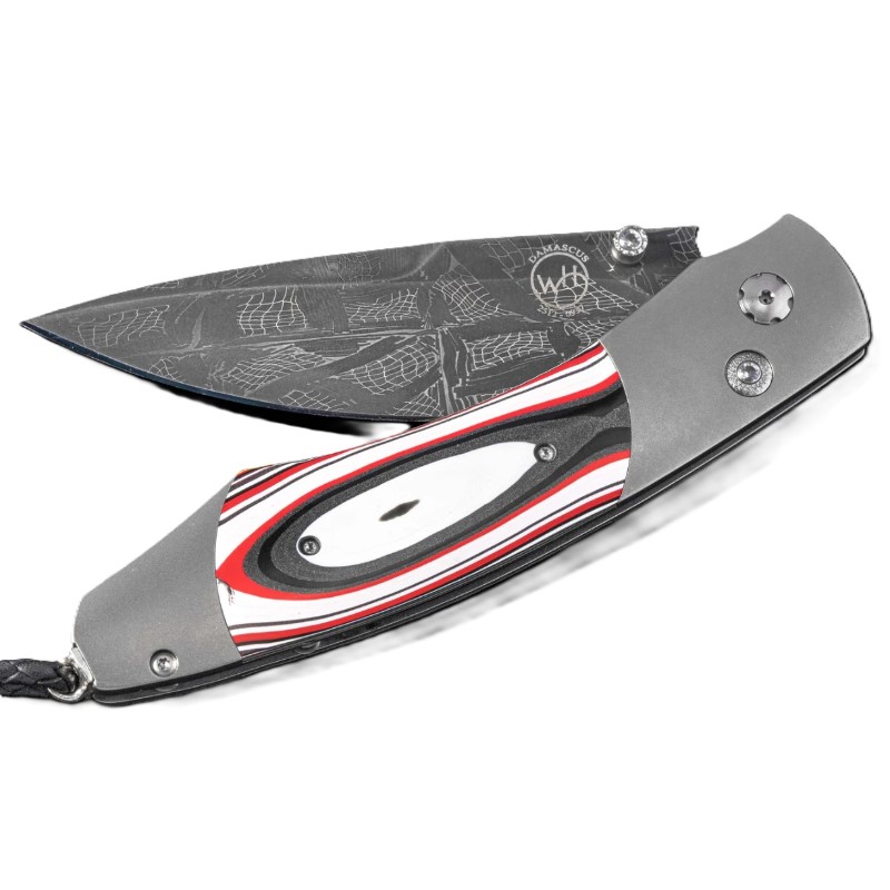 William Henry Titanium pocketknife with Fordite and damascus